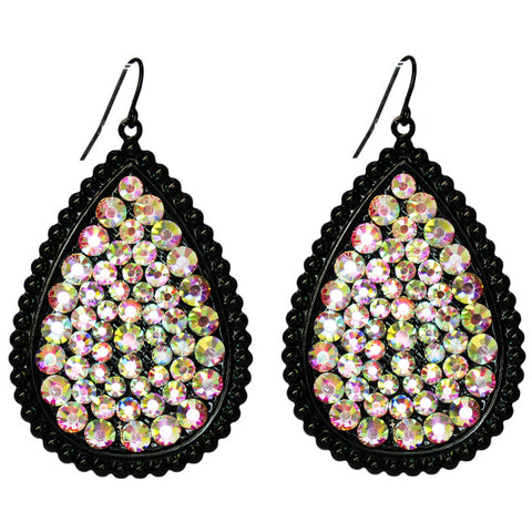 **Light Weight Black Teardrop Earrings with BLING AB Rhinestones