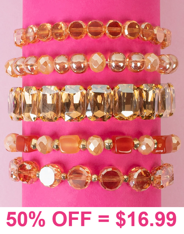 Champagne crystal & rhinestone gem stretch bracelet set