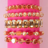 Champagne crystal & rhinestone gem stretch bracelet set