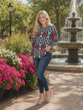 Turquoise Coral Tribal Long Sleeve Top