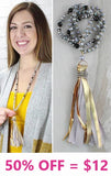 Grey crystal necklace with tassel