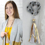 Grey crystal necklace with tassel