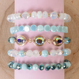 Blue crystal & rhinestone gem stretch bracelet set