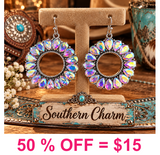 Western Glass Stone Round Earring