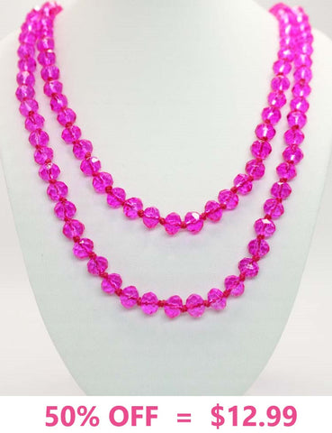Pink clear 60" beaded layering necklace