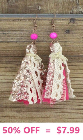 NEW ARRIVAL Pink fabric tassel earrings