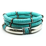 Turquoise and Silver beaded bracelet set