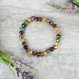 MUSTARD BROWN TURQUOISE CRYSTAL STRETCH BRACELET