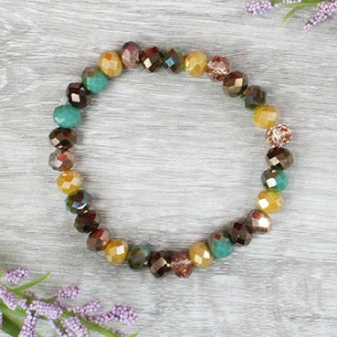 MUSTARD BROWN TURQUOISE CRYSTAL STRETCH BRACELET