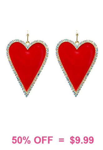 Red Heart earrings with bling trim