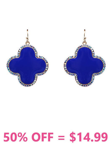Blue Clover earrings with bling trim
