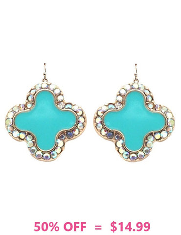 Turquoise Clover earrings with bling trim