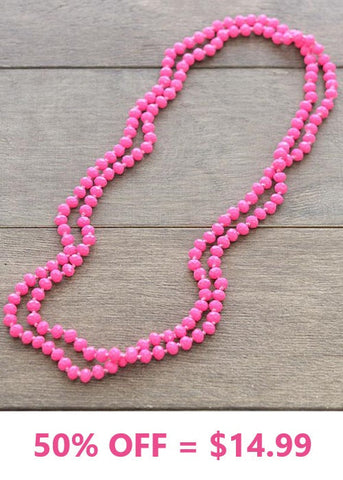 Neon Pink Crystal 60" Long Strand Layering Necklace