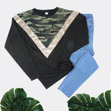 Black top with camo & sequins (NWT)