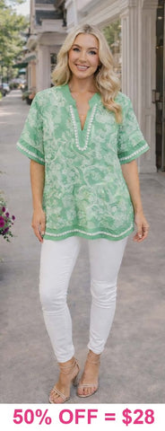 Mint Green paisley top with v-neck