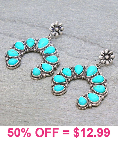 Turquoise Stone Squash Blossom Earring