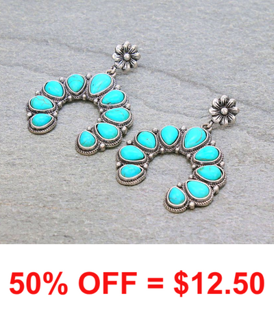 Western Semi Stone Horseshoe Earring