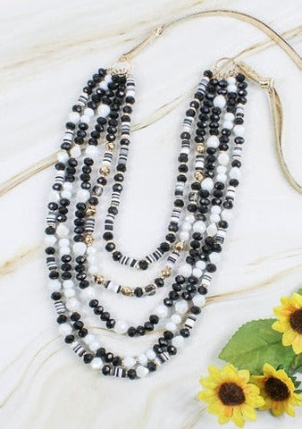 Black & White Crystal Beaded Necklace 5 strands