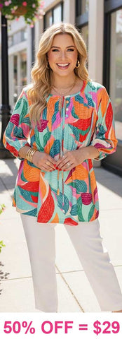 Colorful Blouse with button & tie neck