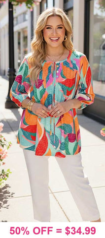 Colorful Blouse with button & tie neck