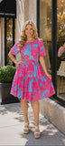 Turquoise Dress Pink Floral Print
