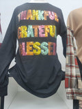 SEQUIN Thankful, Grateful, Blessed black top