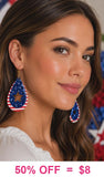Stripes & Blue glitter star cutout tear drop earrings