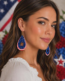 Stripes & Blue glitter star cutout tear drop earrings