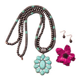 Silver necklace with Turquoise Flower Concho pendant