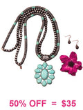 Silver necklace with Turquoise Flower Concho pendant