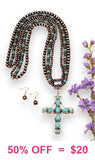 Silver 3 strand necklace with Turquoise cross pendant