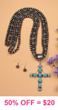 Silver 3 strand necklace with Turquoise cross pendant