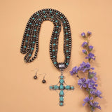 Silver 3 strand necklace with Turquoise cross pendant