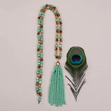 Turquoise & Copper crystal necklace with beaded tassel