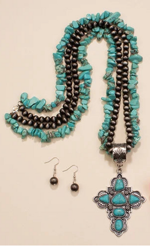 Silver necklace with Turquoise cross pendant