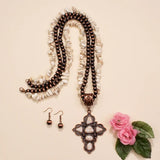 Cream Cross Pendant Necklace with Double Strand chip beads, & Copper Navajo pearls