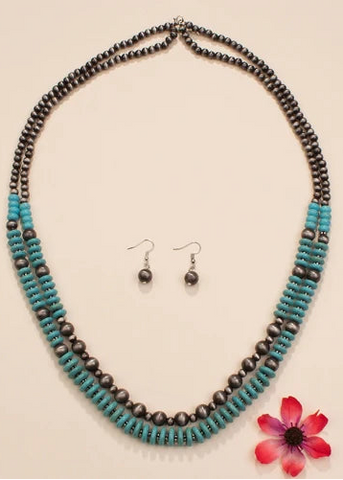 Silver & Turquoise double strand necklace
