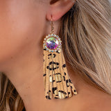 Bling Concho Earrings with Gold Leopard Leather Tassels