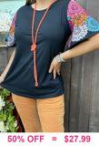 S, L, 3X Black top with colorful design sleeves