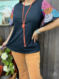 S, L, 3X Black top with colorful design sleeves