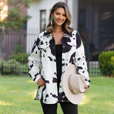 L, XL, 2X, 3X : White & Black Cow print coat