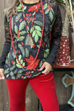 Holiday Floral top with Black lace sleeves