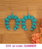 Turquoise Stone Western Horseshoe Earrings with Silver Border
