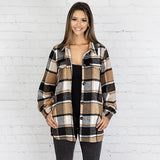 L,XL,2X,3X : Tan plaid shacket