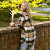 L,XL,2X,3X : Tan plaid shacket