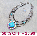 3 Layered Western Concho Stone Pendant Necklace Set