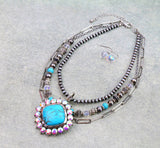 3 Layered Western Concho Stone Pendant Necklace Set