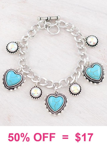 Turquoise heart charm bracelet