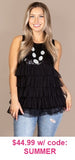 Black Sequin & Layered Tulle sleeveless top