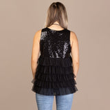 Black Sequin & Layered Tulle sleeveless top